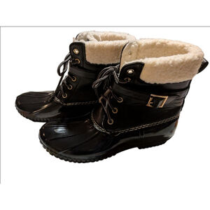 Women's Twisted Black Faux Fur Lined Duck Boots Size 8
